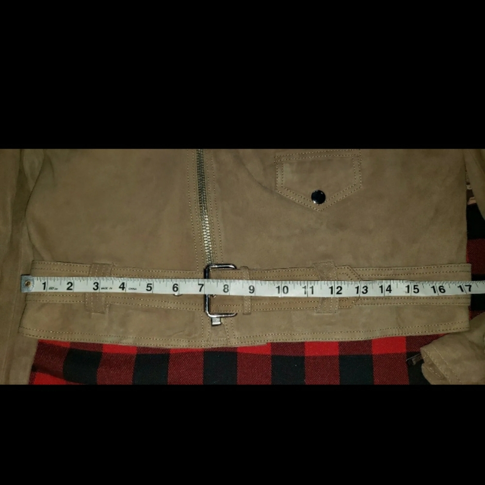 POLO RALPH LAUREN Womens Beige Suede Asymmetric Belted Biker Moto Jacket Sz 10 - Picture 11 of 16